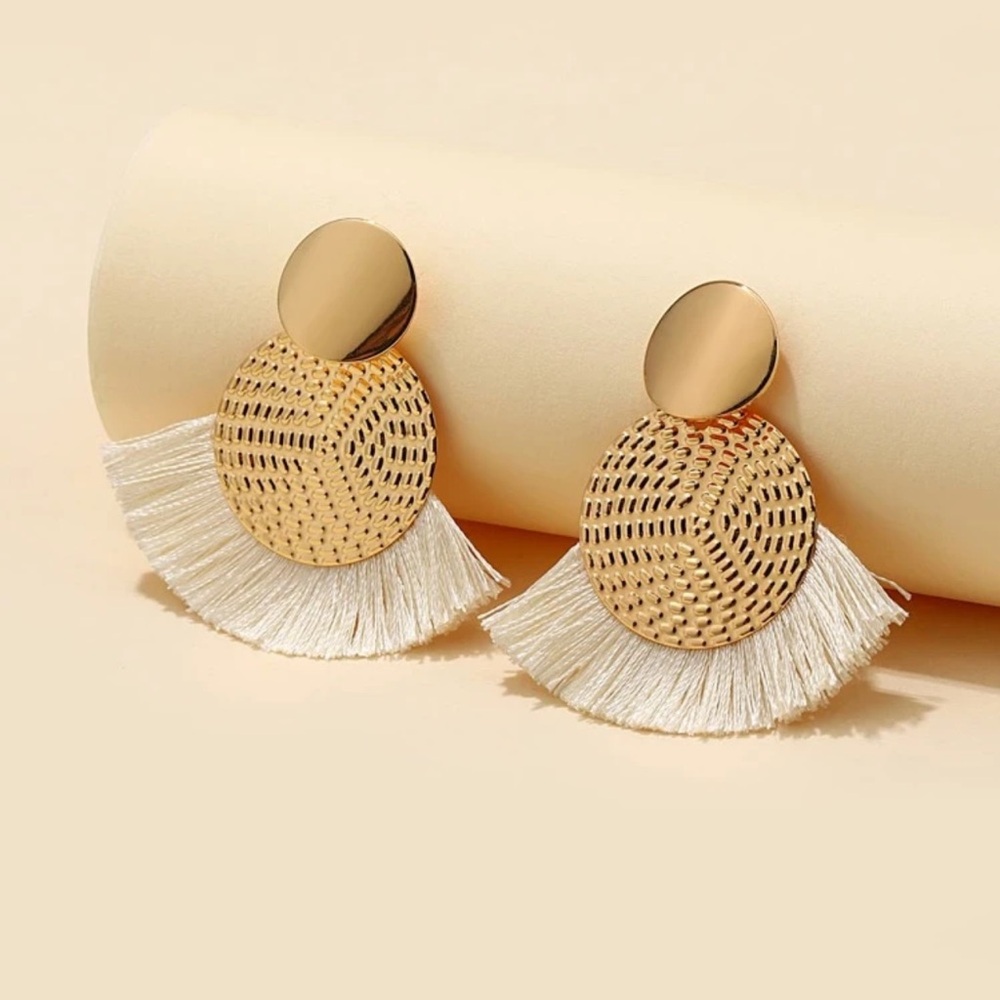 New Gold Tassel Drop Earrings Textured Women Jewelry